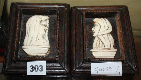 2 carved bone miniature portraits